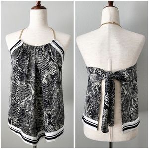 Express Black & White Snakeskin Pattern  & Striped Tie Up Halter Top, Size Small
